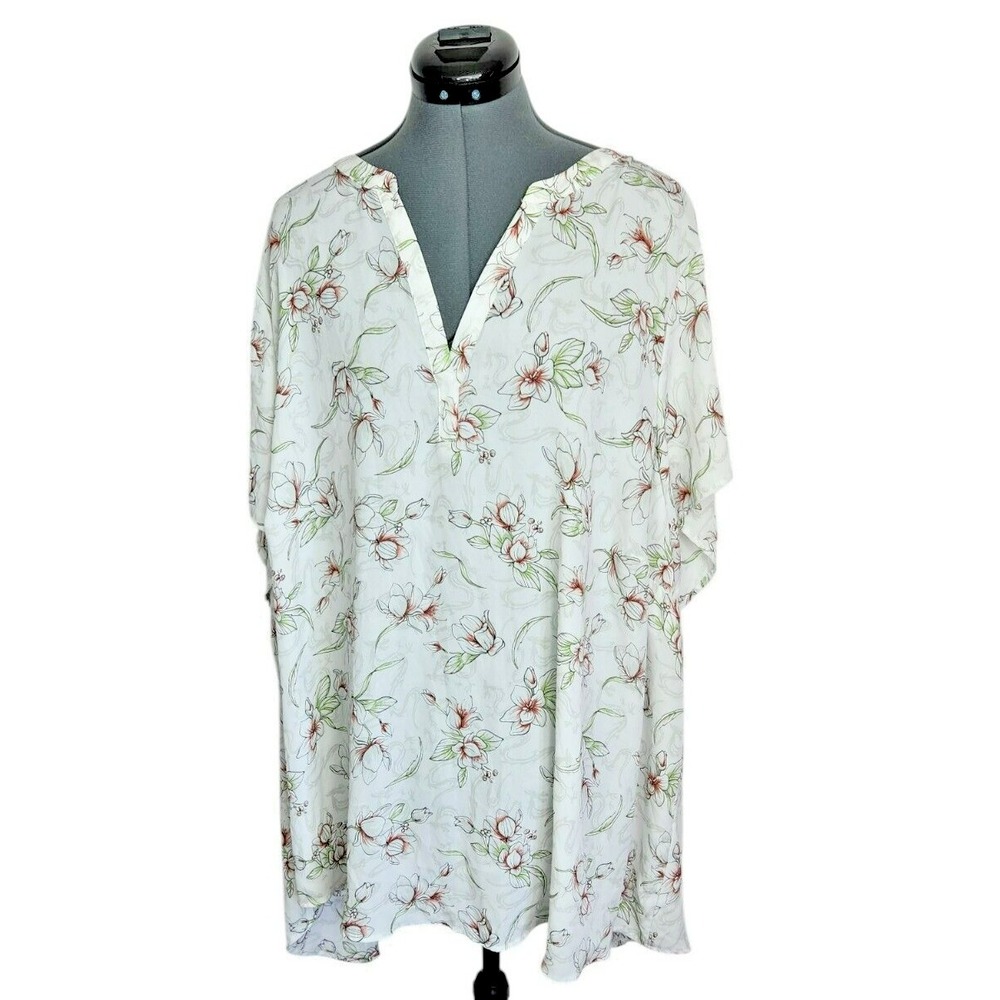 Disney Princess Women White Floral V-Neck‎ Tunic Blouse Top Size 5 Plus Relaxed